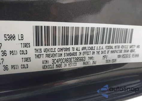 2014 Dodge Journey American Value Pkg из США, поврежденный, VIN 3C4PDCAB3ET285663